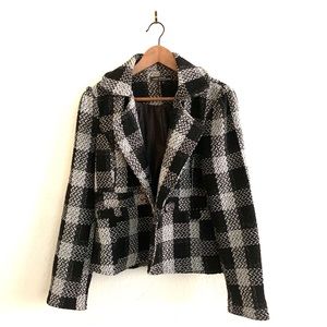 Love Stitch Plaid Coat Jacket Black White Lined.